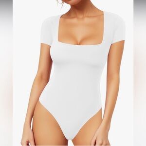 $39 NWOT Mobeso Women's Square Neck Short Sleeve Double-Lined BodySuit L